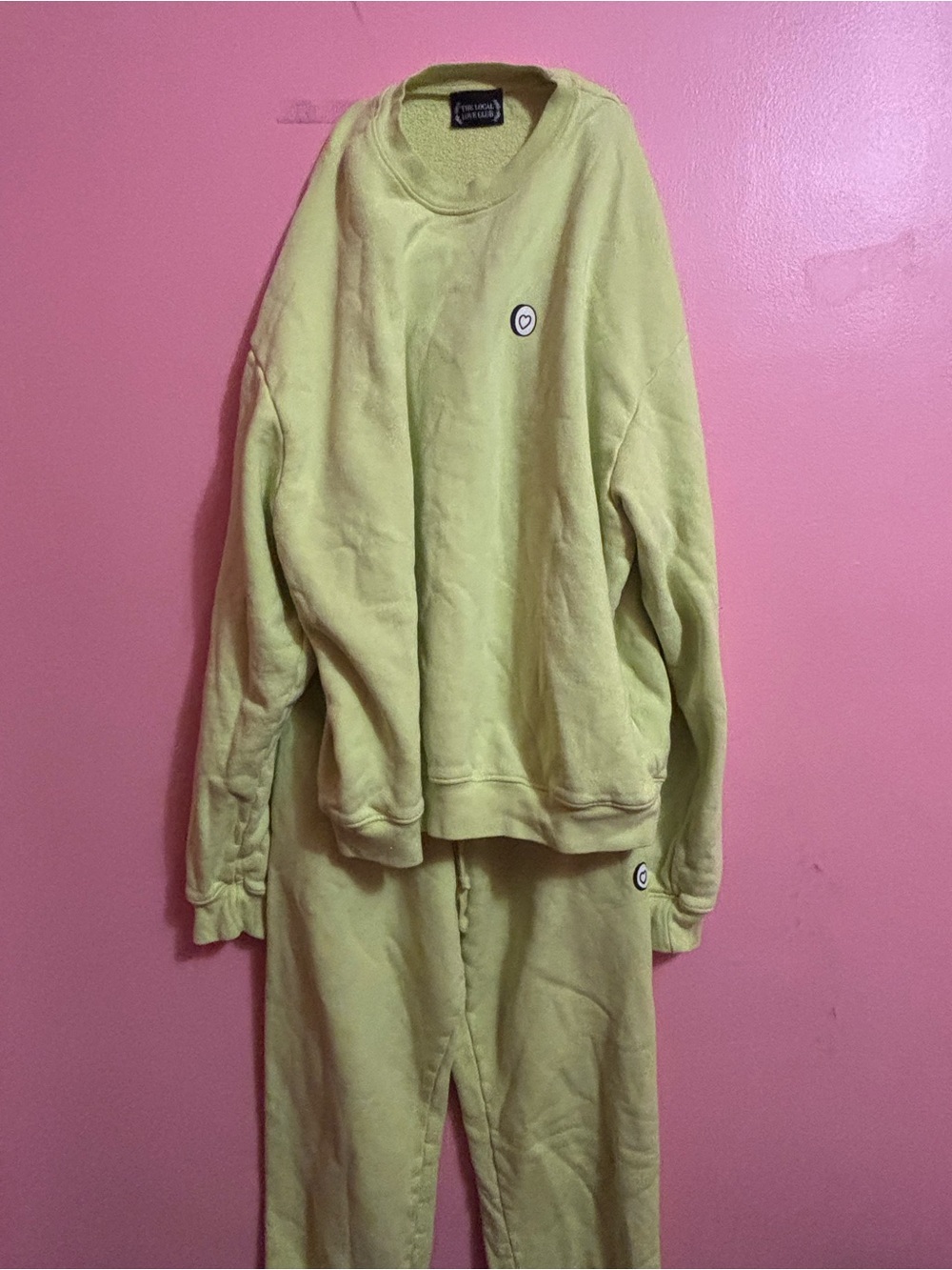 The Local Love Club Lime Yellow Jogger Sweatpants and crewneck set